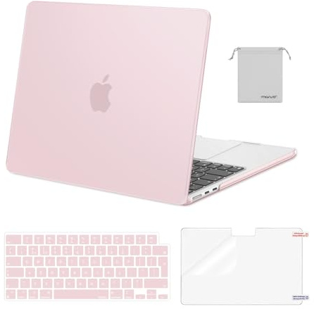 MOSISO Coque Compatible avec MacBook Air M5 M4 M3 M2 13 Pouces 2022-2026(A3449/A3240/A2681/A3113) 13,6 Pouces Protection Étui Rigide&Clavier QWERTY&Protecteur D'écran&Sac Rangement,Bébé Rose