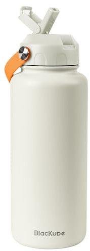 Blackube Edelstahl Trinkflasche mit Strohhalm-trinkflasche 1l-Thermosflasche Thermoskanne - BPA-Frei, Auslaufsicher, Große Trinkflasche aus Metall