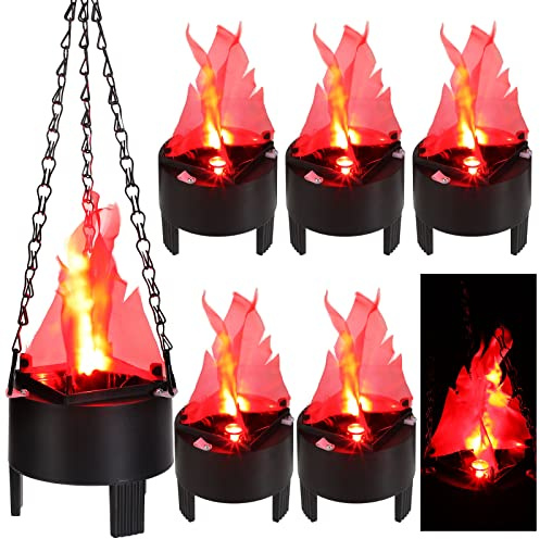 6 Pcs Halloween 3D Fake Fire Effect Hanging Lamp Decoration with Chain