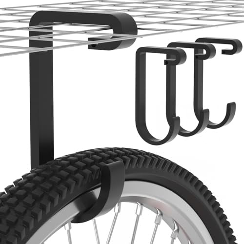 bussdis Thickened Bike Hooks for Garage Ceiling Rack: Heavy Duty Overhead Storage Rack Hook for Bicycle, Hold 50 lb, Safe Rack Bike Hanger, Metal, 4 Pack