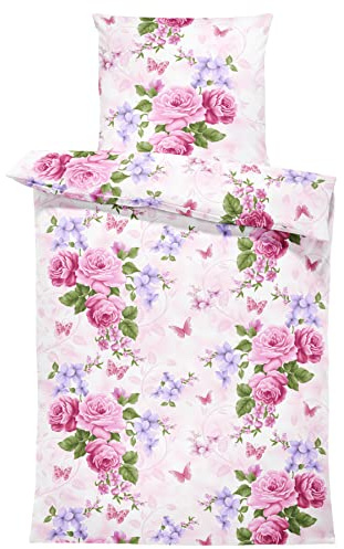one-home 4 teilig Bettwäsche 155x220 cm Schmetterlinge Blumen weiß Übergröße Microfaser