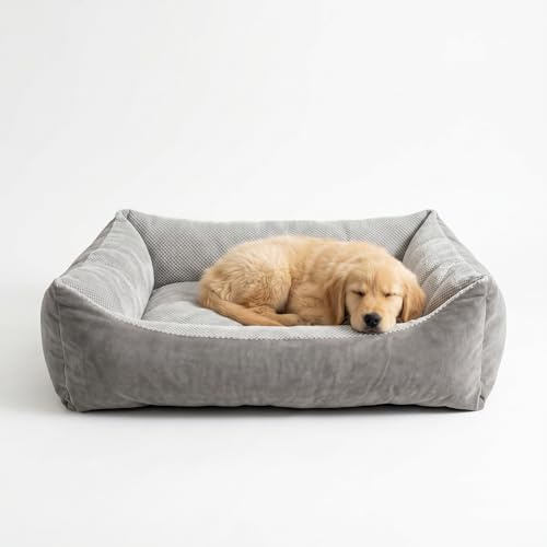 4L Textil Teo Katzenbett flauschig Katzenkörbchen Katzensofa Kuscheliges Hundebett kleine Hunde Katzenkorb waschbar Hundekorb für Welpen Grau (60x40 cm, Grau)