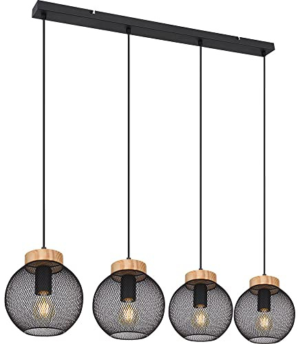 Hängeleuchte Käfig Design Hängelampe Esstisch Pendelleuchte Holz Kugelform, Metall Gitter schwarz, Fassungen 4x E27, LxBxH 95x20x120 cm