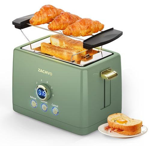 ZACHVO Tostadora Pan - 2 Rebanadas, 6 Niveles de Dorado, Ranura Ancha, Rejilla Calefactora, Verde