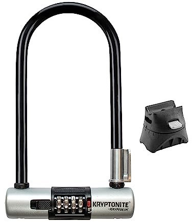 Kryptonite KryptoLok Combo Bike U-Lock Standard, Anti-Theft Security Bicycle Lock Sold Secure Gold, 12.7mm Steel Shackle, 4-Digit Resettable Combination U Lock for Scooter Road Mountain Bikes
