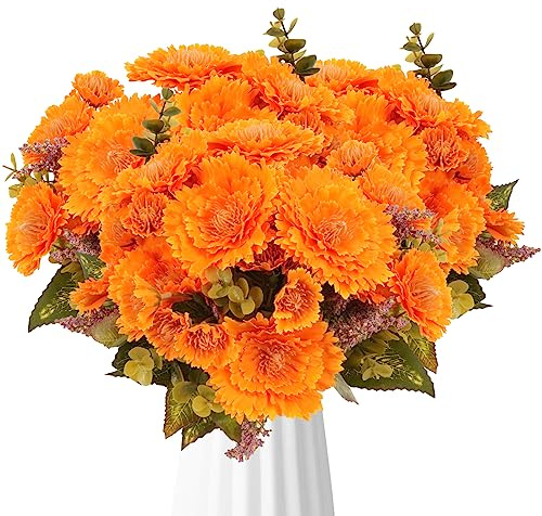 SLFYEE Orange 6 Pcs Künstliche Blumen Herbst Deko Künstliche Chrysantheme Kunstblumen Seide Blumengestecke für Hochzeit Balkon Garten Vase Tischdeko Dekoration