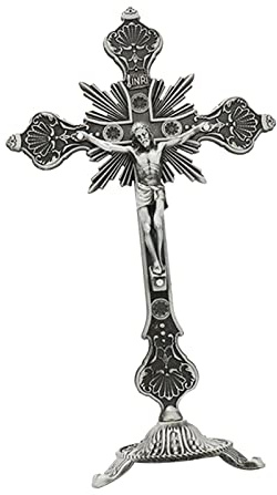 MagiDeal Crucifijo de pie Cruz de Metal para decoración Cristiana católica y decoración del hogar de 10 Pulgadas, Peltre Antiguo