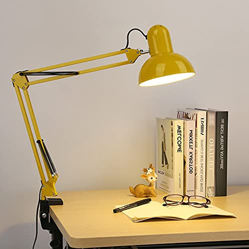 Chao Zan LED Schreibtischlampe | verstellbare Klemmleuchte mit Gelenkarm für Büro, Arbeitszimmer und Schreibtisch | elegante Bürolampe aus Metall | E27 Fassung | ohne Leuchtmitte (Gelb)