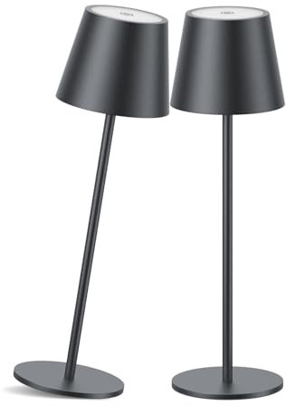 Coinmit 2 Stück LED Akku kabellose Tischleuchte, Höhe 36cm Warmweiß 3000K Dimmbare Tischlampe, IP54 Outdoor Tischlampe, Aluminium Aufladbar Anthrazit Tischleuchte für Innen Außen, Schlafzimmer, Bar