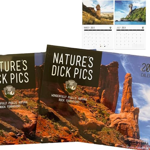 Lustiger Wandkalender 2024 – Wandkalender 2024 mit dickem Papier, witziges Geschenk, weißer Elefant – Nature's Di*ks – Januar 2024 – Dezember 2024, 8,5 x 27,9 cm (offen)