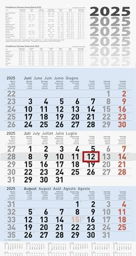BRUNNEN 3-Monatskalender 2025 | blau, 300×560 mm