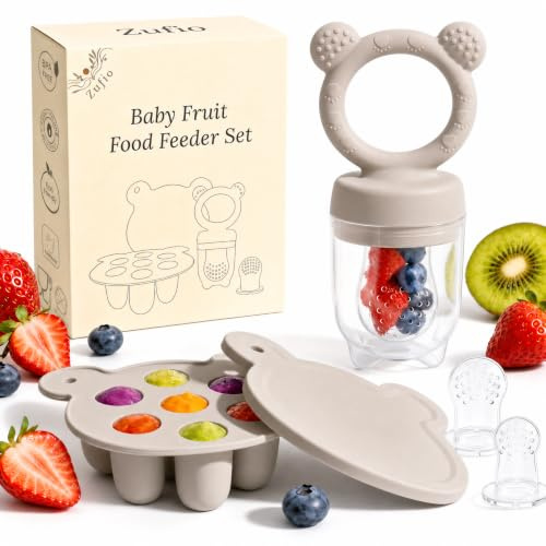 Silikon Fruchtsauger Baby: Schnuller und Muttermilch, Eis am Stiel, Gefrierschrank, Aufbewahrungsbehälter für Babynahrung, Eiswürfel für Babyzahnen und Selbstfütterung (Grey)