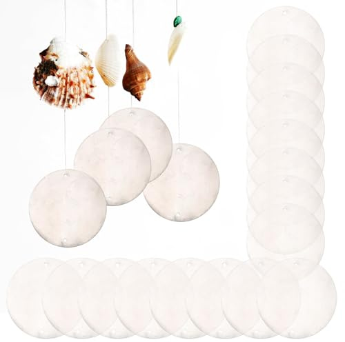 STOBOK Runde Muscheln Anhänger 50 Stück 2 Löcher 2 Zoll Flach Natürliche Muschelscheiben Für DIY Schmuckherstellung Windspiele Und Dekoration