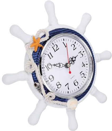 GRIRIW Silent Ticking Mediterranean Wall Clock with Rope Detail Nautical Ship Wheel Accent Wall Decor for Kitchen Bedroom Living Room Office (Random Colour) Coastal Beach Home Decoration