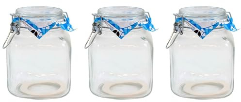 Acan Tradineur - Confezione da 3 barattoli ermetici in vetro Primizie, guarnizione in gomma, vasetto, barattolo multiuso per conserve, legumi, pasta - 16,7 x 12,5 cm - 1,7 litri
