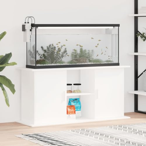 Homgoday Aquariumständer mit Fächer und Ablagen Aquarienschrank Aquarium Unterschrank Aquarium Tisch Aquarienunterschrank Terrarium Schrank Weiß 121x41x58 cm Holzwerkstoff