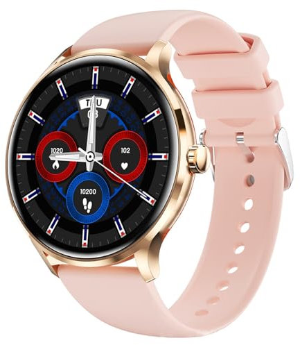 QESTO Kmccd Inteligente Mujer con Llamadas Bluetooth, Smartwatch Hombre Deportivo con Pulsómetro Monitor Sueñode, 3.5 cm HD Militar Smart Watch para Android iOS, Negro