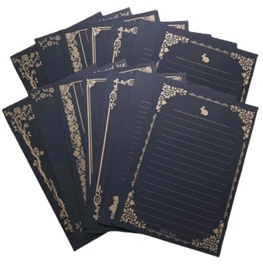 160 Blatt A5 schwarzes Briefpapier mit Linien, Vintage Goldene Spitze | Briefpapier für Büro, Zuhause, Schule, Hochzeitseinladungen oder Liebesbrief, 8 verschiedene Muster, 14 x 21 cm
