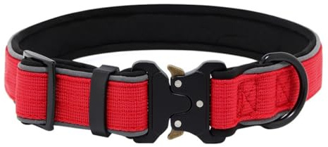 Personalisiertes Taktisches, Schweres Verstärktes Nylon Verstellbares Halsband Hund mit Weichem Innenfutter, Verstellbares für Mittelgroße Große Hunde(Red,S)