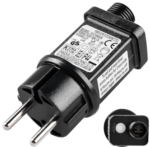 GOMETY Fuente de alimentación de temporizador LED de 31 V y 6 W, 8 modos, adaptador de corriente de cadena de luz con función de memoria, transformador LED IP44 estándar GS para luz navideña de bajo