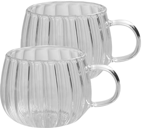 Lot de 2 tasses à café et thé Verres avec poignée verticale Soupe pour café, thé, jus, glace Cadeau Thanksgiving