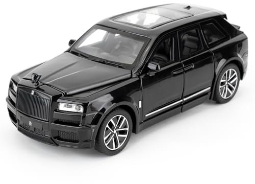 1/32 Rolls-Royce Cullinan Modellauto, Spielzeugauto mit Sound- und Lichtfunktion, Kinderspielzeug Modellauto mit Pull Back Funktion, Modellauto in Sammlerqualität, Geschenk für Kinder (schwarz)