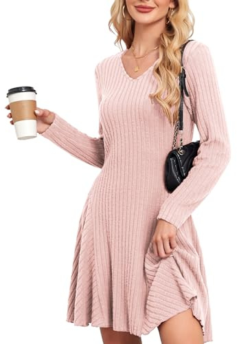 SENBATU Mujeres Punto de Pullover Elegantes de otoño para Mujeres Invierno Manga Larga con Cuello V Rosa Claro x-Large
