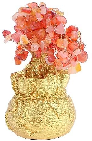 ABOOFAN Geldbaumschmuck Roter Achatbaum Chinesischer Geldbaum Bonsai-Dekorationen Künstliche Zimmerpflanzen Glückliche Statue Glücklicher Baumschmuck Wohlstandsbaum Kunstpflanze Feng Shui