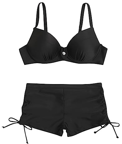 NaLatia Bikini Mit Shorts Damen Bikini Set Mit Bügel Zweiteiliger Badeanzug Bikini mit Hotpants Badeanzug Damen Bikini Set Bikini Hosen Push Up Bikini Top Badeanzug Oberteil Sommer Badeshorts