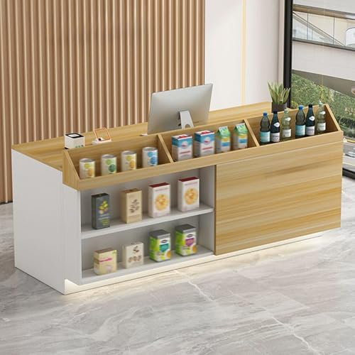GUAWJRZDP Moderner Empfangstheke, Empfangstresen, Kassentheke Im Einzelhandel, Empfangstresen mit Offenen Regalen, Verkaufstheke mit Verschlossener Schublade, Für Lobby, Geschäft(White+natural,100cm/3