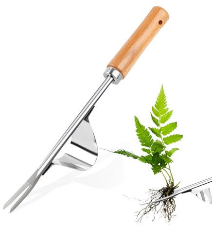 YARVPUV Estirpatore Manuale per Erbacce - Acciaio Inossidabile Ultraresistente con Impugnatura in Legno Ergonomica - Ideale per Diserbo, Trapianti e Arieggiatura del Terreno