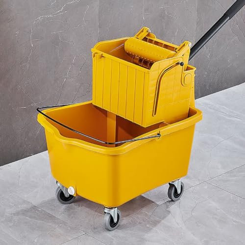 XCSCUK Juego de Cubo de fregona Comercial, combinación de Cubo de fregona/exprimidor, Carro de fregona con Ruedas portátil, para el hogar, Limpieza Industrial (24l)