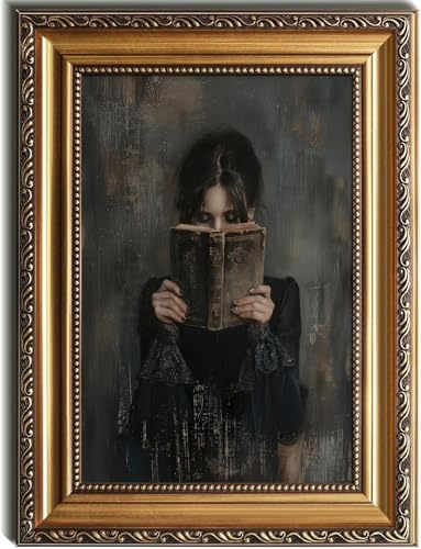 Kizbok Wandschmuck im Vintage-Stil, goldgerahmt, für Zuhause, stimmungsvolle viktorianische Wanddekoration, Frau, lesend, Buchdruck, Leinwanddrucke für Wanddekoration, antikes Bibliothekarkerngemälde