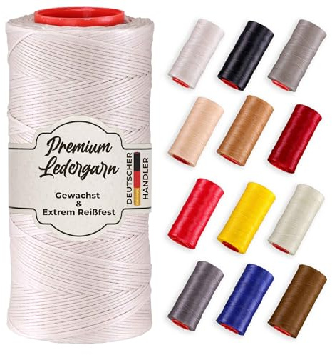 Langlauf Ledergarn gewachst 250m 0,8mm, weiß, Sattlergarn, reißfest, DIY | Gewachstes Polyester Nähgarn für Leder, Polster, Autositze, Segeltuch und DIY, reißfest, UV-beständig, wetterfest und stabil