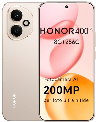 HONOR 400 Smartphone 5G Dual SIM NFC, 8GB/256GB, 200MP con AI fotografica, 6.55 pollici AMOLED Eye-Care Display 5000nit, 5300 mAh, Snapdragon 7 Gen 3, Android 15, Desert Gold, [Versione italiana]