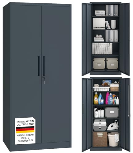 STEELSØN Regulus Metallschrank, abschließbar, Anthrazit, mit 5 Ebenen | Stahlschrank, Werkzeugschrank mit Doppeltüren, Werkstattschrank mit verstellbaren Ablagen, Aktenschrank/Büroschrank Metall