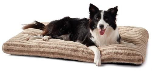 FURTIME Washable Dog Bed Large Sized Dogs, Deluxe Dog Crate Beds Comfy Fluffy Kennel Pad Anti-Slip Pet Sleeping Mat, Machine Washable Dogs Pillow, 35x23x3.5, Brown