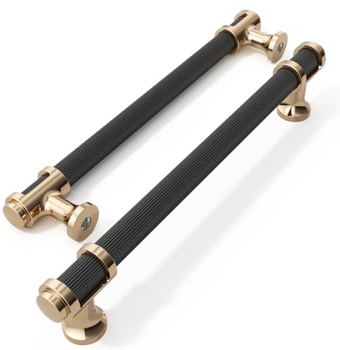 FURNIWARE 10 Stück Schrankgriffe Matte Schwarz und Champagner Bronze, Schranktürgriffe 160mm Lochabstand, Farbig geblockte Möbelgriffe, Griffe mit Linienmuster, Türgriffe für Küchenschränke, Schränke