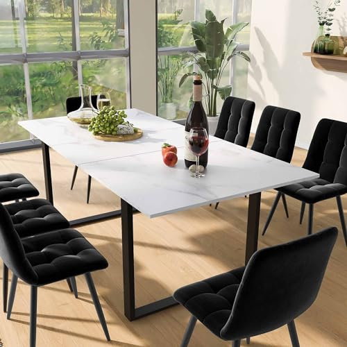 ZONJIE Esstisch Ausziehbar 180x80x75cm Ausziehbarer Esstisch, Erweiterbare Auszugsplatte, Moderner Tisch, Rustikale Eiche mit Schwarzen Gekreuzten Beinen, Küchentisch Speisetisch (Weiß)