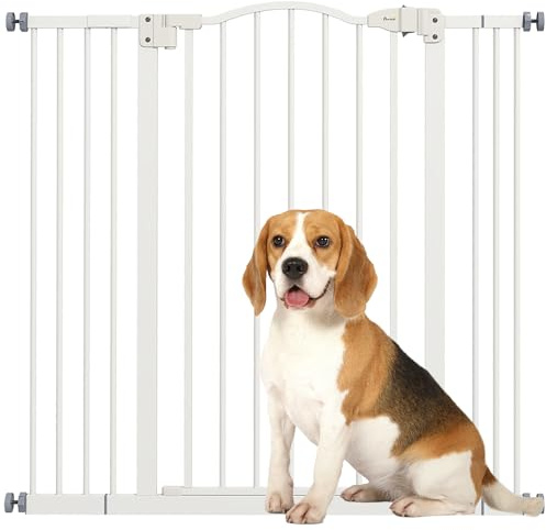 PawHut Barrière de sécurité pour Chien Extensible 74-100 cm, barrière d'escalier à Fixation par Pression sans percer, Double Verrouillage, Fermeture Automatique, Hauteur 94 cm, Blanc