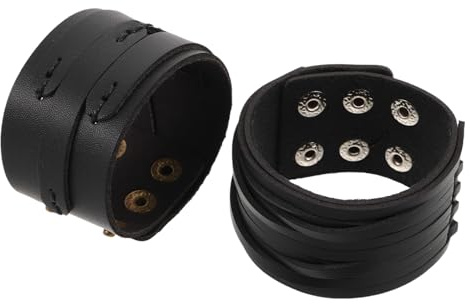 PLAFOPE 2pièces Lot de Bracelets Cuir pour Homme Punk Vintage et Rétro Ajustables avec Détails Cloutés