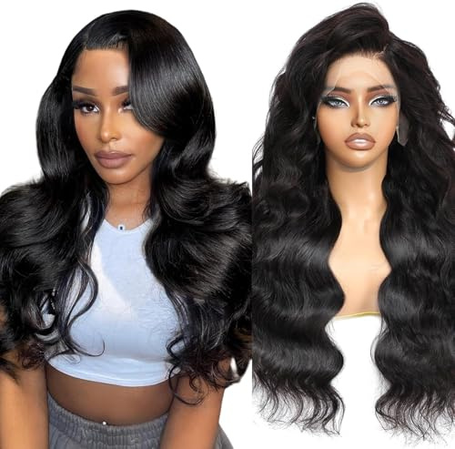 Smilenice Echthaar Perücke 13x6 Body Wave HD Transparent 200% Dichte Lace Front Wig Human Hair Wigs Perücke Damen Echthaar for Black Women 20 Zoll