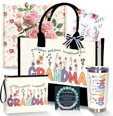 ZYUQFAN Grandma Gifts for Grandma Birthday Gifts | Funny Grandmas Gifts from Grandkids, Cool Basket Canvas Tote Bag Gifts Set Grandmas Birthday Card For Grandma Mothers Day