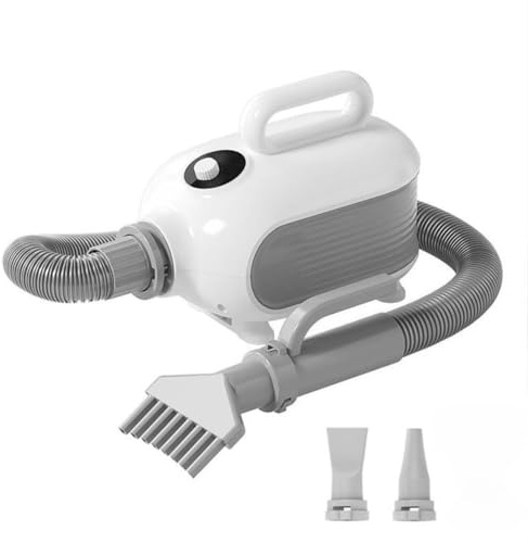 Set di accessori professionali per asciugacapelli, con tubo flessibile, bianco e grigio, estensibile da 80 a 300 cm, per asciugare e acconciare gli animali domestici