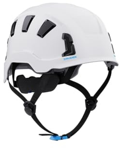 Irudek OREKA II Vent Blanco – Casco de Seguridad ventilado para Trabajos en Altura, ABS Ultraligero, barboquejo Ajustable, Ranuras universales 30 mm, Chip NFC, EN 397 / EN 12492