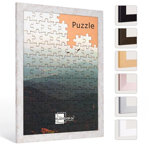 Bildershop-24 Puzzlerahmen London für Puzzle ca. 1500-2000 Teile 75x98cm 98x75cm Weiß Vintage mit Acrylglas