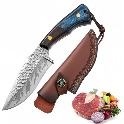 Chef Knife 4 Inch BBQ Meat and Fruit Knife High Carbon Steel Stainless Steel Pocket Kitchen Knives with Wood Handle and Leather Sheath for Home, Restaurant