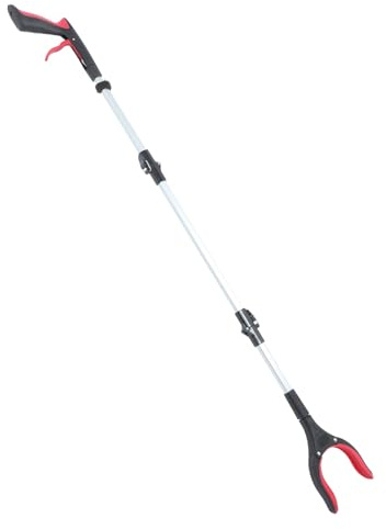 SKISUNO Pinza Plegable de Basura Mango Largo Herramienta Ergonómica de Tres Pliegues para Recoger Basura sin Agacharse Recolector Portátil Rojo Adecuado para Uso Interior y Exterior
