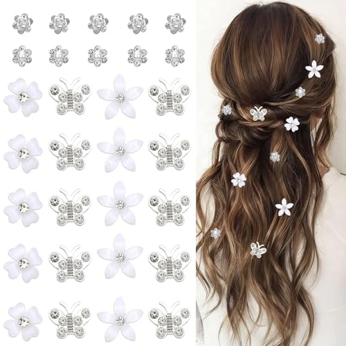 ZXTGBQ 30 Pcs Petites Pinces à Cheveux Fleur, Petite Accessoires de Cheveux pour Femmes, Filles Fête d'Anniversaire Mariage Photo (5 Styles)