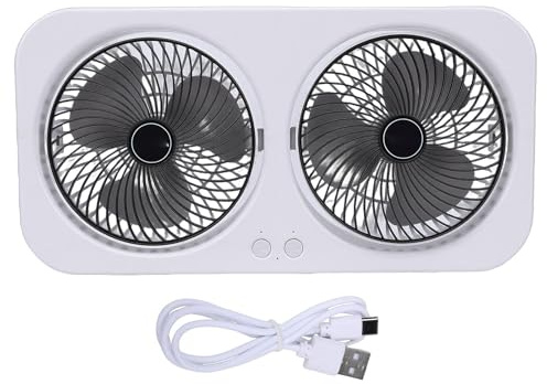 OVAQUIXI Ventilatore da Tavolo a Doppia Testa, Ventilatore da Tavolo Rotante Portatile Ricaricabile Tramite USB con Raffreddamento Silenzioso con Design Sospeso, per Tenda da Campeggio